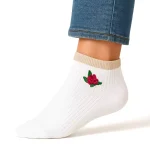 جوراب مچی سفید گلدوزی گل قرمز