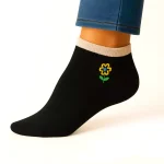 جوراب مچی مشکی گلدوزی گل زرد